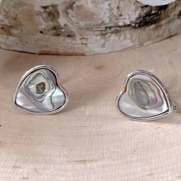 NWT! VTG- Sterling Silver & Abalone Heart Shaped Clip Backs- H-Creations - Picture 2 of 6
